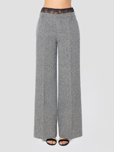 ERMANNO FIRENZE-Pantaloni in Tweed con Inserto in Pizzo Grigio-TRYME Shop