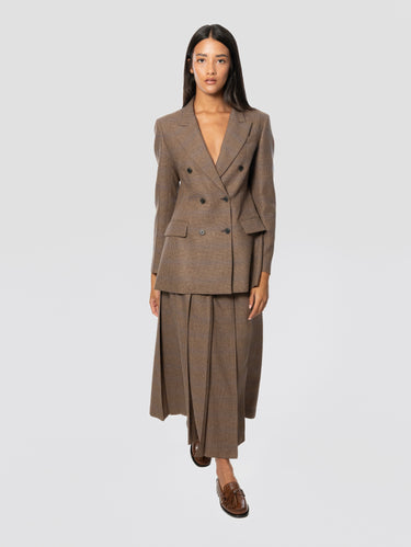 Brown Prince of Wales Check Wrap Skirt