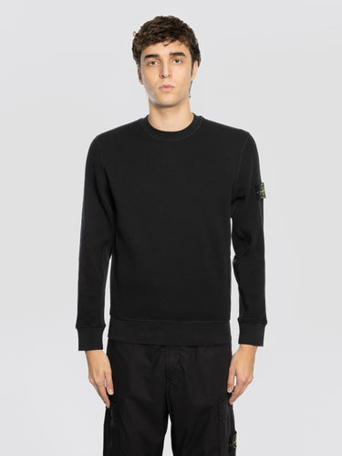 STONE ISLAND-Felpa Girocollo con Lavorazione a Nido d'Ape Nero-TRYME Shop