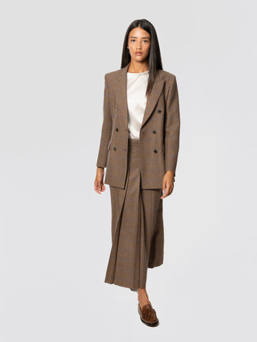 Brown Prince of Wales Check Wrap Skirt