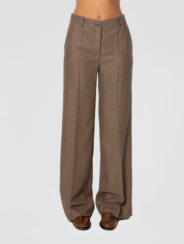 P.A.R.O.S.H.-Pantaloni Gamba Dritta in Principe di Galles Marrone-TRYME Shop