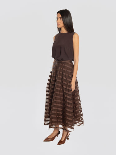 Brown Embroidered Tulle Skirt