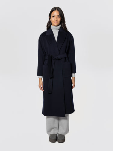 BRERAS MILANO-Cappotto Lungo in Lana con Bottone Nascosto Blu-TRYME Shop