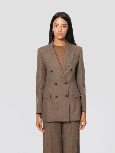 P.A.R.O.S.H.-Giacca Oversize Doppiopetto in Misto Lana Principe di Galles Marrone-TRYME Shop