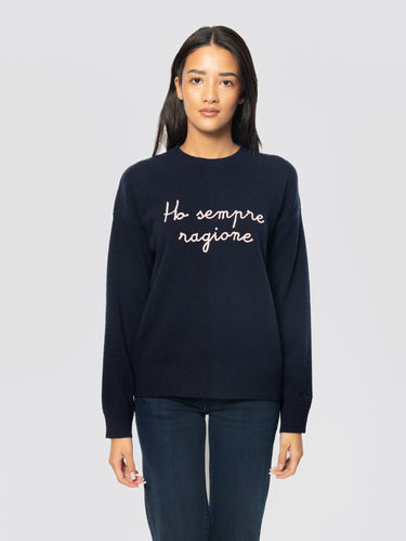 MC2 SAINT BARTH-Maglione Oversize in Misto Lana con Ricamo Ho Sempre Ragione Blu-TRYME Shop