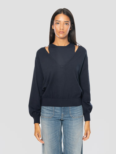 MAX MARA MM-Coordinato Maglia a V e Top Smanicato in Maglia Blu-TRYME Shop