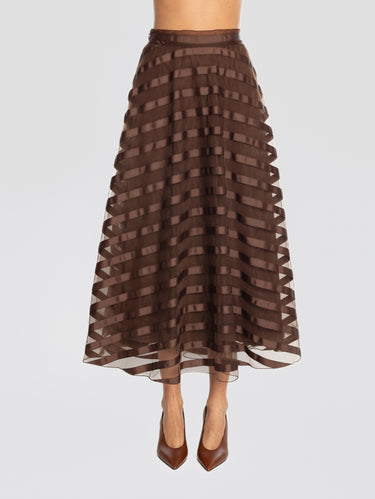 P.A.R.O.S.H.-Gonna in Tulle Ricamato Marrone-TRYME Shop