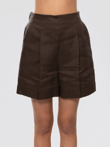 MAX MARA MM-Bermuda in Lino con Pinces Marrone-TRYME Shop