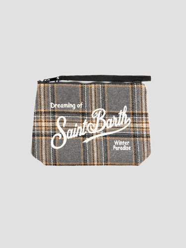 MC2 SAINT BARTH-Pochette Aline in Lana Tartan Grigio-TRYME Shop