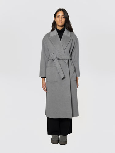 BRERAS MILANO-Cappotto Lungo in Lana con Bottone Nascosto Grigio-TRYME Shop