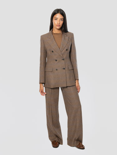 Brown Oversized Double-Breasted Prince of Wales Wool-Blend Jacket