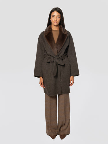 P.A.R.O.S.H.-Cappotto con Cintura in Lana Marrone-TRYME Shop