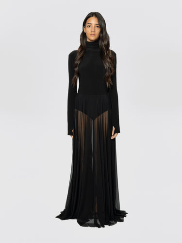 NORMA KAMALI-Abito Lungo con Body e Gonna in Tulle Nero-TRYME Shop