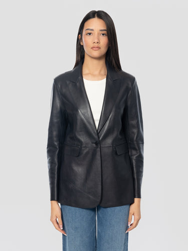 P.A.R.O.S.H.-Giacca Blazer Mono Bottone in Pelle Blu-TRYME Shop