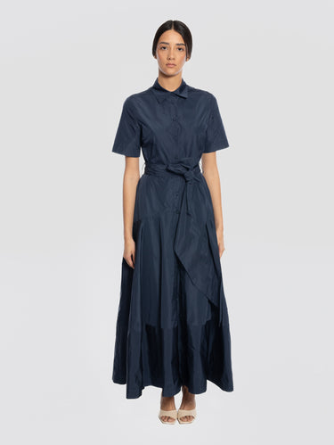 P.A.R.O.S.H.-Abito Lungo in Taffetà Blu-TRYME Shop