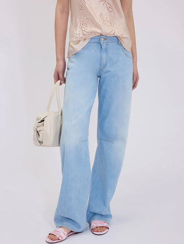 ERMANNO FIRENZE-Jeans Barrel Fit Ampio Blu Chiaro-TRYME Shop