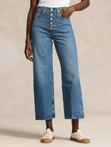 RALPH LAUREN-Jeans Vita Alta e Gamba Larga Denim Medio-TRYME Shop