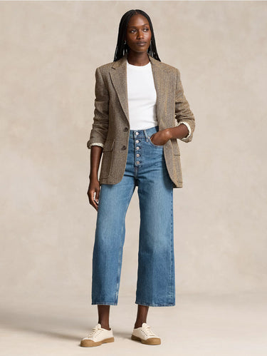 Jeans met hoge taille en wijde pijpen middelblauw denim