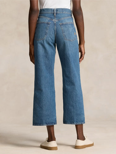 Jeans met hoge taille en wijde pijpen middelblauw denim