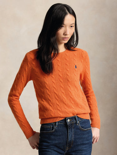 RALPH LAUREN-Maglia a Trecce in Misto Cashmere Arancio-TRYME Shop
