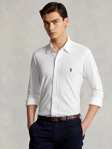 RALPH LAUREN-Camicia in Piqué di Cotone Bianco-TRYME Shop