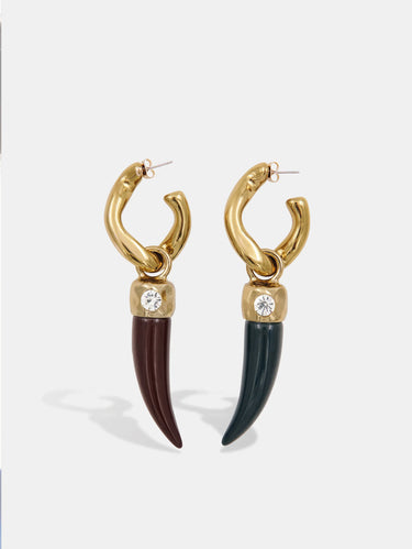 ESSENTIEL ANTWERP-Orecchini con Ciondolo a Forma di Corno Marrone/Verde-TRYME Shop