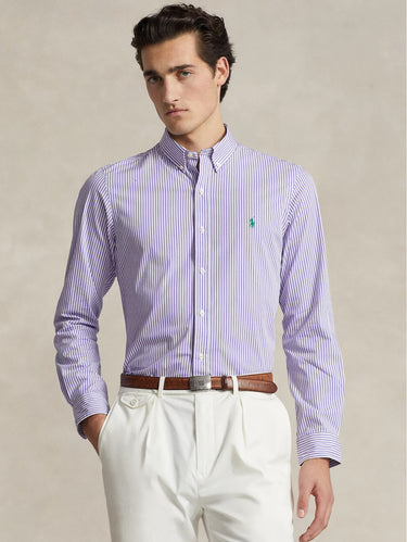 RALPH LAUREN-Camicia in Popeline Elasticizzato a Righe Lavanda/Bianco-TRYME Shop