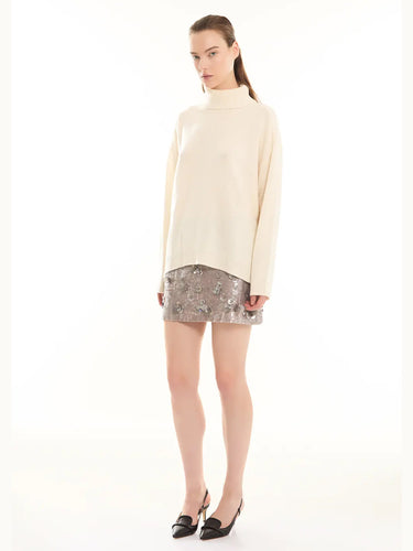 Rollkragenpullover aus Wolle Creme