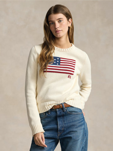 RALPH LAUREN-Maglia con Bandiera Crema-TRYME Shop
