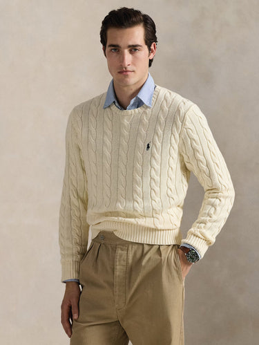 RALPH LAUREN-Maglia a Trecce in Cotone Crema-TRYME Shop