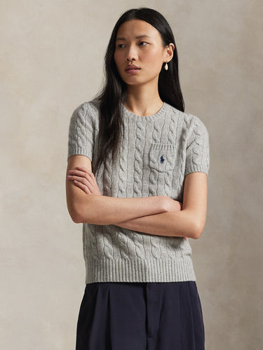RALPH LAUREN-Maglia Maniche Corte s Trecce Grigio-TRYME Shop