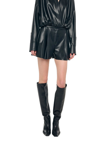 NORMA KAMALI-Shorts in Ecopelle con Pinces Nero-TRYME Shop