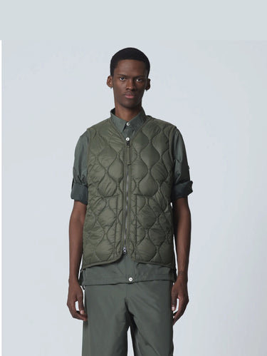 TAION-Gilet Leggero con Trapuntatura a Onde Oliva-TRYME Shop