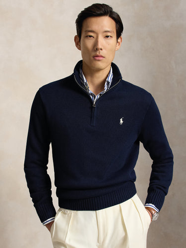 RALPH LAUREN-Maglia in Cotone con Mezza Zip Blu-TRYME Shop