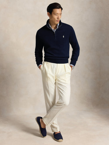 Maglia in Cotone con Mezza Zip Blu