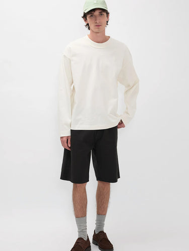 Black Relaxed Cotton Twill Shorts