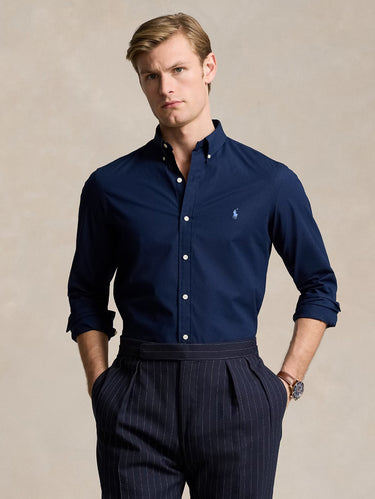 RALPH LAUREN-Camicia in Popeline Elasticizzato Blu Navy-TRYME Shop