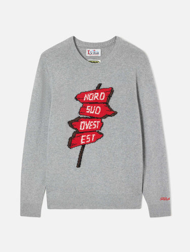 MC2 SAINT BARTH-Maglione Girocollo Grafica Nord Sud Ovest Est 883 Grigio-TRYME Shop