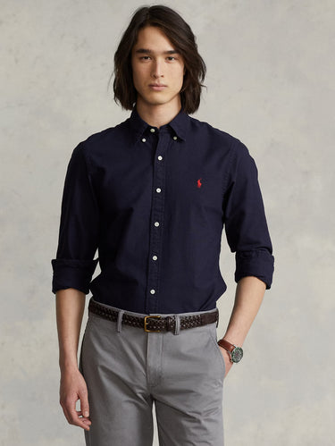 RALPH LAUREN-Camicia Oxford Tinta in Capo Blu-TRYME Shop