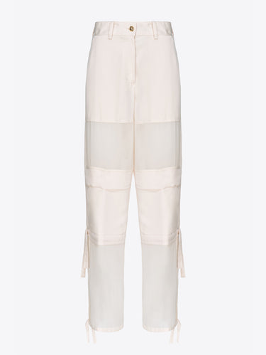 PINKO-Pantaloni Cargo con Semitrasparenze Bianco-TRYME Shop