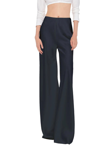 NORMA KAMALI-Pantaloni Vita Alta in Raso Nero-TRYME Shop