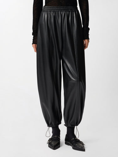 PINKO-Pantaloni Balloon Fit in Similpelle Nero-TRYME Shop