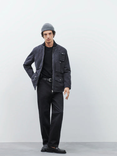 Hoch taillierte Baumwoll-Twill-Hose in Schwarz