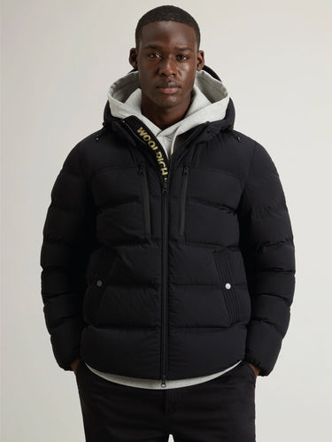 WOOLRICH-Piumino Corto in Nylon Stretch Opaco Nero-TRYME Shop