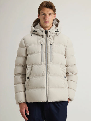 WOOLRICH-Piumino Corto in Nylon Stretch Opaco Ghiaccio-TRYME Shop