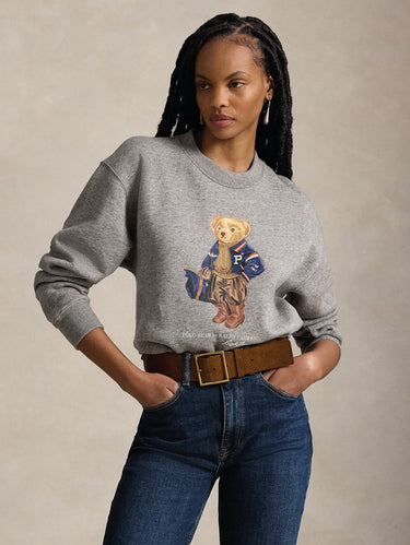 RALPH LAUREN-Felpa Girocollo in Pile con Polo Bear Grigio-TRYME Shop