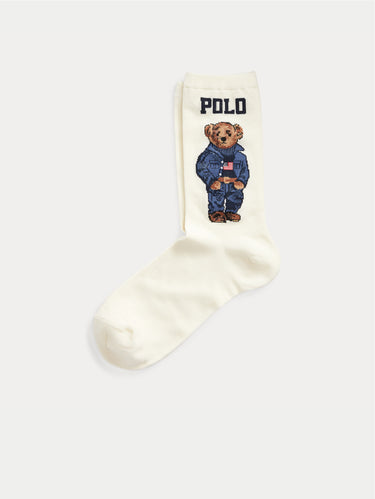 RALPH LAUREN-Calze Sportive con Polo Bear Avorio-TRYME Shop