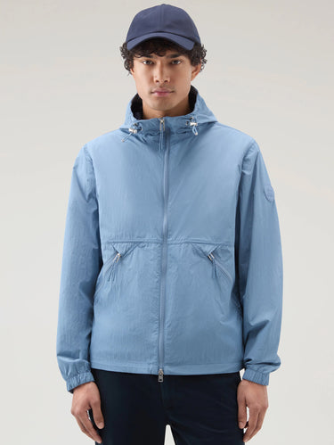 WOOLRICH-Giacca Sfoderata con Cappuccio in Crinkle Indigo-TRYME Shop
