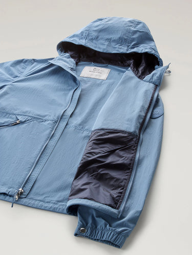 Ongevoerd jack met capuchon van crinkle indigo