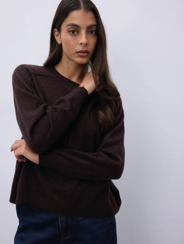 Maglia Girocollo Cropped Gaston in Cashmere Marrone